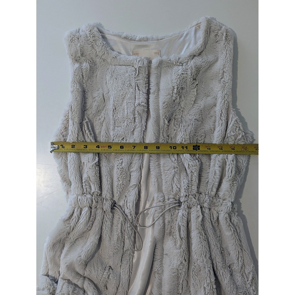 Altar'd State Faux Fur Lace Trim Vest Cream Medium Drawstring Waist Open Front - Picture 8 of 8